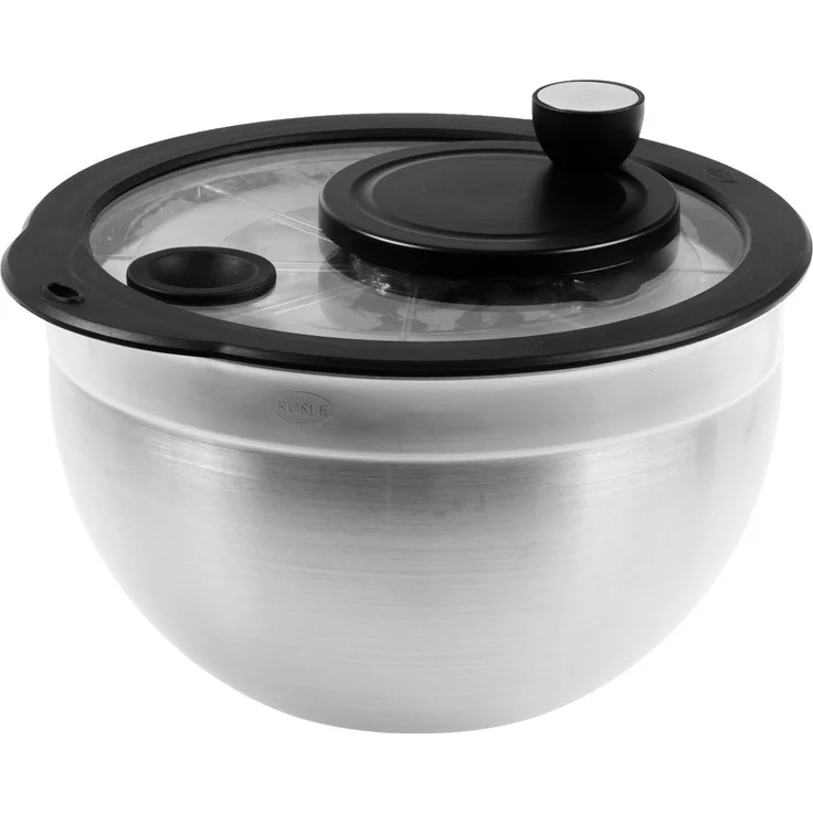 RÖSLE Salatschleuder mit Glasdeckel, Durchmesser 24 cm, Edelstahl 18-10, 2-ton-poliert, Kurbelantrieb, komplett zerlegbar, spülmaschinengeeignet – Bild 2