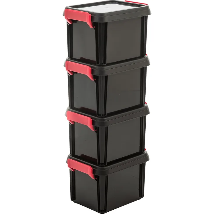 IRIS 4er-Set Aufbewahrungsboxen - Kisten mit Deckel - Stapelboxen 'Multi Box', MBX-2, Kunststoff, schwarz, 2 L, 22,4 x 17 x 14,5 cm