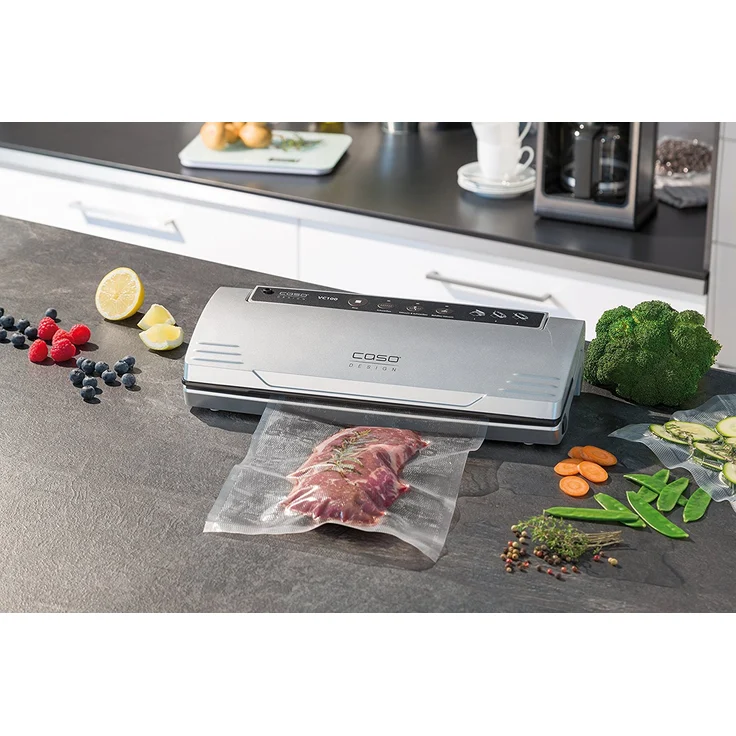 Caso VC100 Vakuumierer - Vakuumiergerät, Lebensmittel bleiben bis zu 8x länger frisch - natürliche Aufbewahrung ohne Konservierungsstoffe, 120W, doppelte 30cm lange Schweißnaht, Temperaturüberwachung, Kunststoff, silber – Bild 5