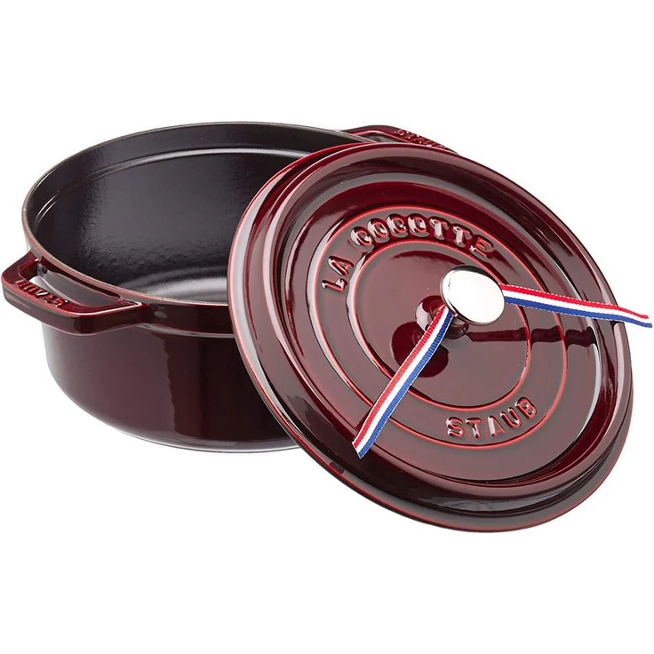 Staub 1102487 Cocotte-Bräter, rund mit Deckel 24 cm, 3,8 L, mit mattschwarzer lierung im Inneren des Topfes, grenadine – Bild 2