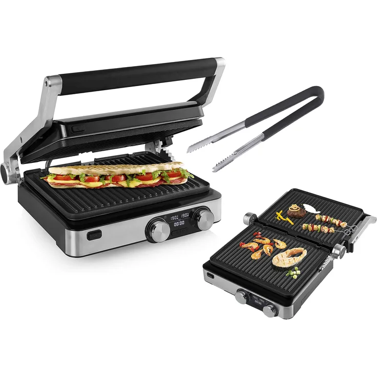 Princess Digitaler Kontaktgrill mit Grillzange, abnehmbare Platten & Timer 2000W, 29x23cm