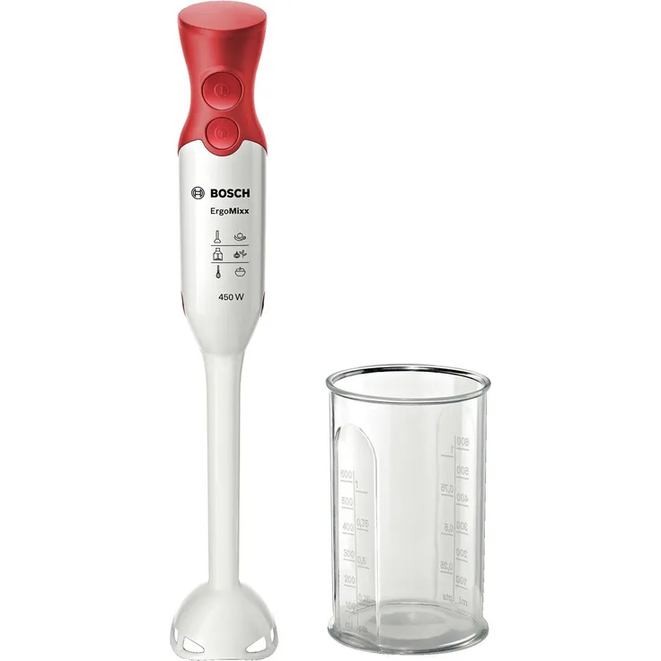 Bosch MSM64010 ergonomischer Stabmixer mit Kunststoff-Mixfuß mit QuattroBlade, 450 Watt