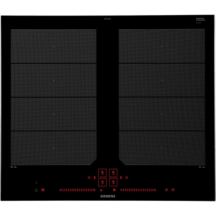 Siemens EX675LXC1E Induktionskochfeld, Einbaugerät, Betriebsart elektrisch, Anzahl Kochstellen 4, Rahmen aufliegend, varioInduktion, Dual lightSlider, Bratsensor, powerMove, powerBosst, schwarz – Bild 1