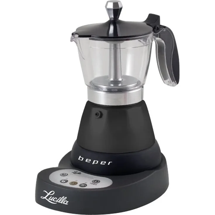 Beper Lucilla Kaffeemaschine aus Aluminium für 3 Tassen, programmierbar, Timer programmierbar bis 24 Stunden zuvor, heißer Kaffee für 30 Minuten - Schwarz