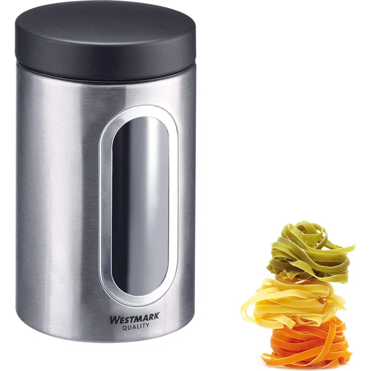 Westmark Vorratsdose mit Fenster, 950 ml, Rund, Rostfreier Edelstahl, Silber schwarz, 62362260