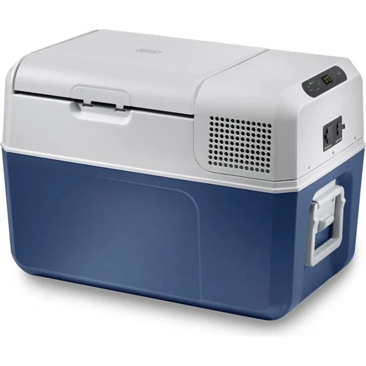 Mobicool MCF32, elektrische Kompressorkühlbox, Energieeffizienzklasse D, 31 l, 12-24-230 V, Mini-Kühlschrank für Auto, Lkw, Boot + Steckdose, weiß, grau