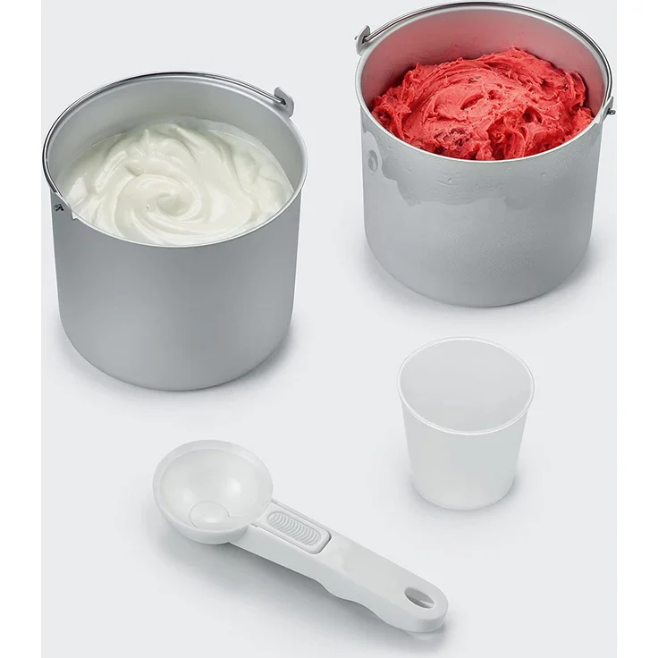 Severin EZ 7406 2-in-1 Eismaschine mit Joghurtfunktion, Eismaschine mit Joghurtfunktion, 180W, inkl. 2 Eisbehälter je 2-Liter,Rezeptbuch, Digitaler Timer, Deckelöffnung, silber – Bild 3