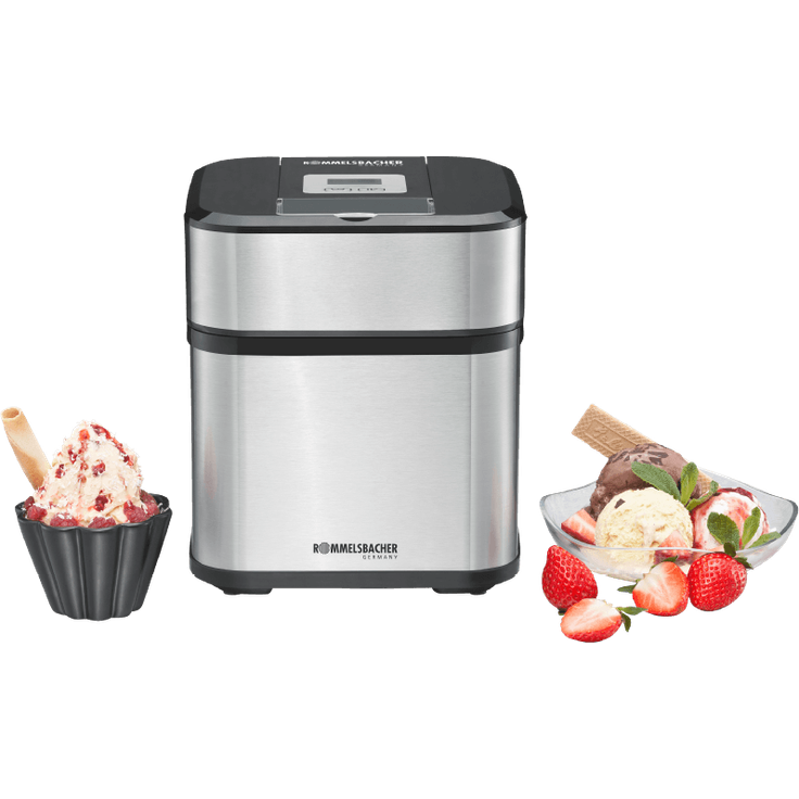 Rommelsbacher IM 12 Kurt Eismaschine 4-in-1 für Speiseeis, Frozen Yogurt, Sorbet & Slush, Füllmenge 500 ml für 1,5 Liter Eis, LCD-Anzeige, inkl. Eislöffel & Rezeptideen, Edelstahl, schwarz – Bild 8
