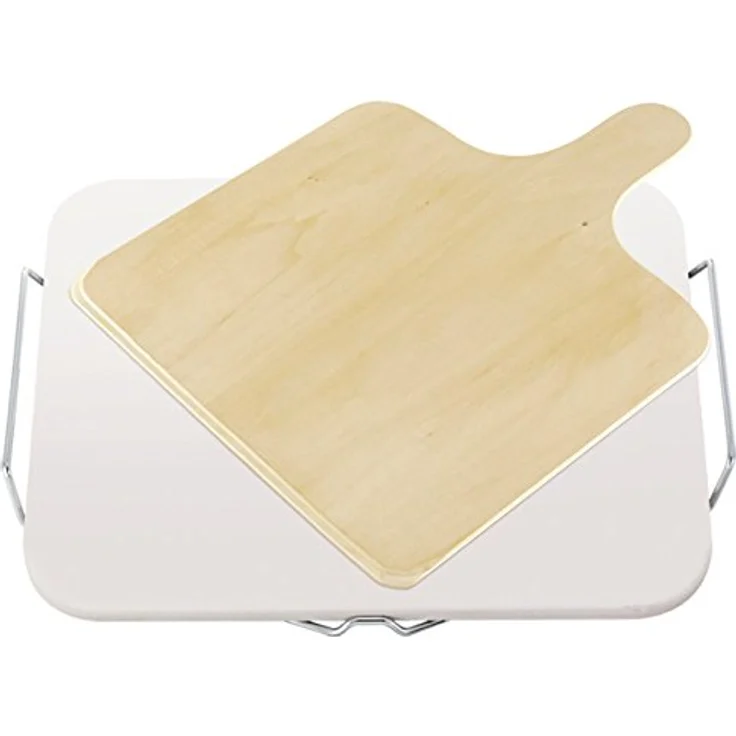 Leifheit Pizzastein für den Backofen, inklusive Holzschieber, ideal für Flammkuchen und Pizza, Pizzastein 35x30x1 cm für knusprige Böden, Backstein eckig