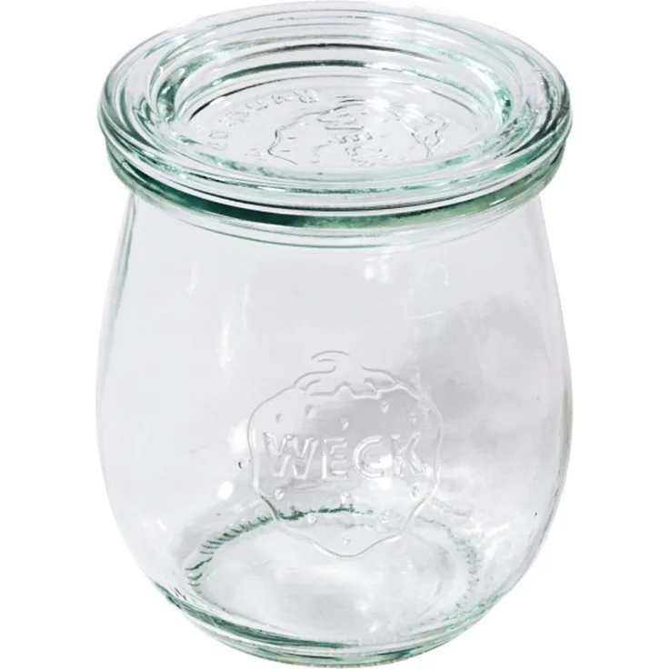 Contacto Weck Tulpenglas 580 ml mit Deckel RR100 6er Karton, ideal für Buffets, Ø 8 (oben) x H12,5 cm
