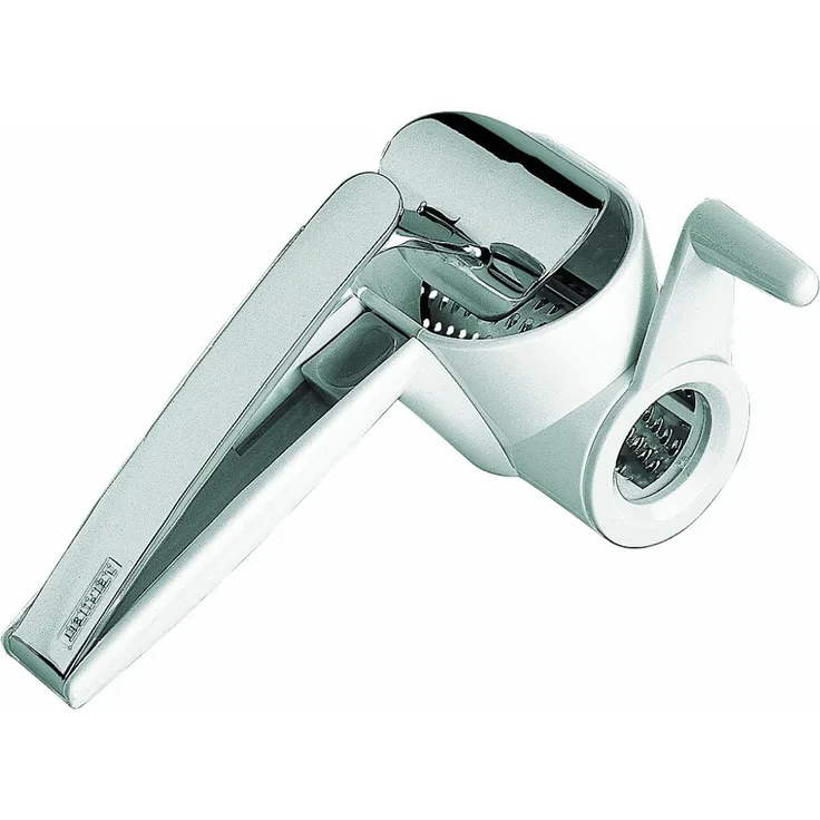 Leifheit Parmesanmühle ComfortLine-Serie, Käsemühle zum leichten Reiben von Hartkäse mit Metallbügel zum Fixieren, einfache Reinigung, Käsehobel, Trommelreibe auch für Nüsse, Schokolade, Parmesanhobel