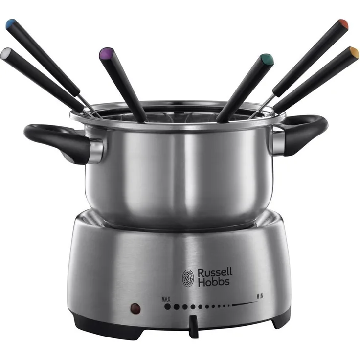 Russell Hobbs Fondue Set Fiesta Käsefondue, Schokofondue oder Öl-Fondue, 6 Gabeln, spülmaschinenfester Edelstahl-Topf, 1200 Watt, elektrisches Fondueset 22560-56