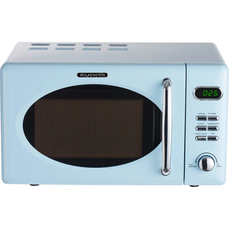 PKM WOLKENSTEIN Mikrowelle WMW720, Retro, Standgerät, 700 Watt, blau, 20 Liter Garraum, 8 Automatik-Programme, Drehteller, 60 Min Timer, Kindersicherung – Bild 1