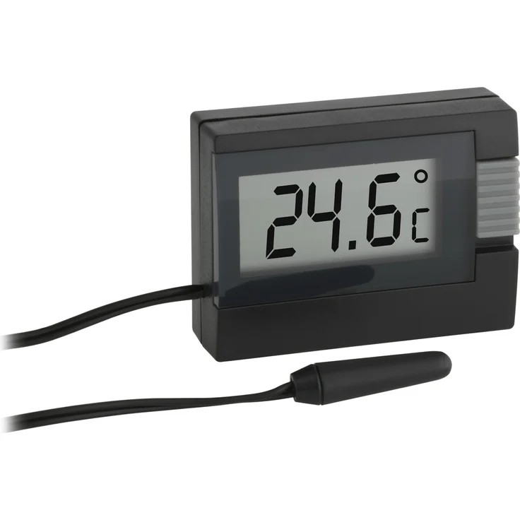TFA Dostmann Digitales Thermometer, inkl wasserdichter Temperaturfühler, klein, schwarz