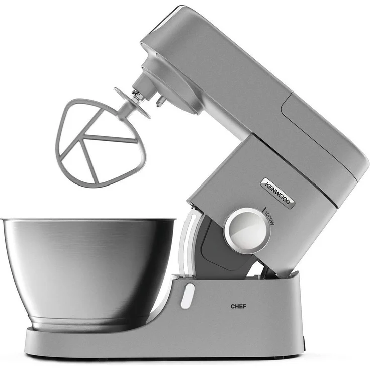 Kenwood Chef KVC3110S Küchenmaschine, 4,6 l Edelstahl Rührschüssel, Interlock-Sicherheitssystem, Metallgehäuse, 1000 Watt, inkl. 3-teiligem Patisserie-Set und Acryl-Mixaufsatz (1,6 Liter), silber, Serie: Chef – Bild 3
