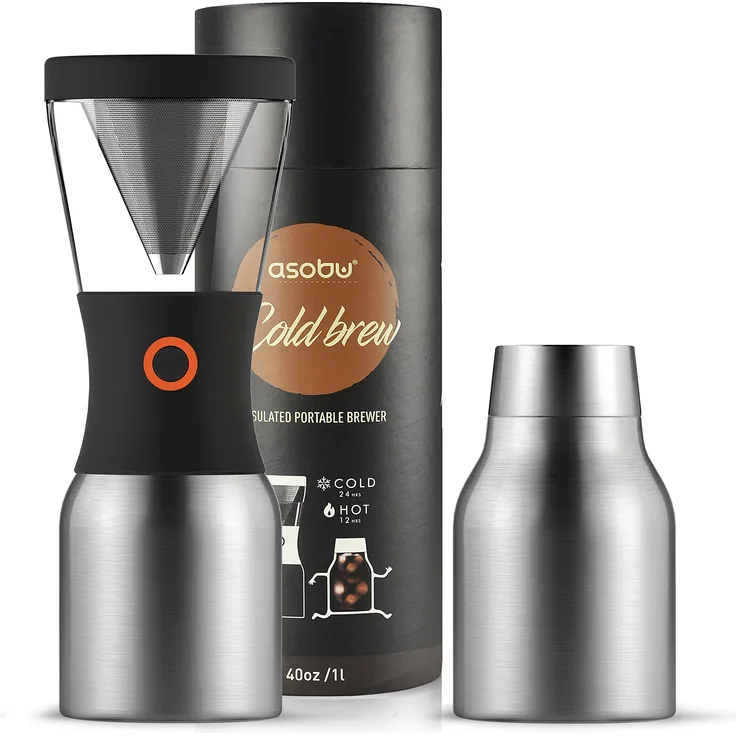 Asobu Eiskaffeebereiter Cold Brew Coffee 1.1 l, Silber Schwarz