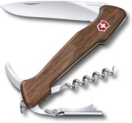 Victorinox Wine Master Taschenmesser, mit Holzgriff, 6 Funktionen, Korkenzieher, 2-Stufige Stütze, Lederetui, Nussbaumholz
