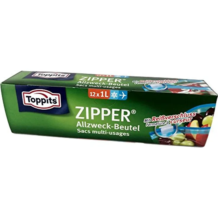 Toppits Toppits Allzweckbeutel Zipper-4008871209863 m Reißverschluss 20x20 Inh.12 Btl
