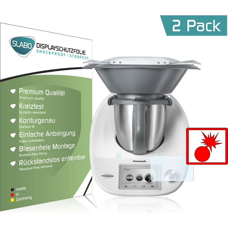 2x Slabo Panzerschutzfolie für Vorwerk Thermomix TM5 KLAR Shockproof Displayfolie Schutzfolie Folie