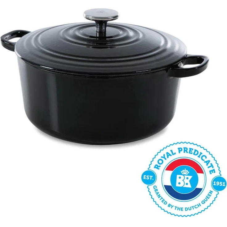 BK Cookware H6071.524 BK Bourgogne Schmortopf 24 cm-4.2L, liertes Gusseisen, Deckel mit Tropfringen, Induktions--Backofengeeignet, Spülmaschinenfest, Jet Schwarz