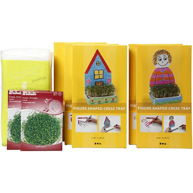 Figuren mit Kressetablett, H 20 cm, Weiß, 30Sets