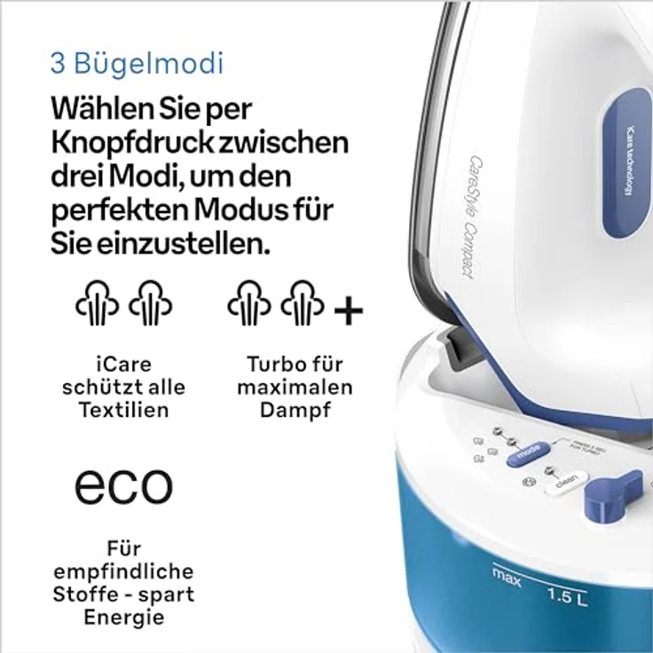 Braun CareStyle Compact IS 2143 Dampfbügelstation, 2400 W, 6 bar, Dampfstoß 400 g/min, 1,5 l Wassertank, FreeGlide 3D Bügelsohle – Bild 2