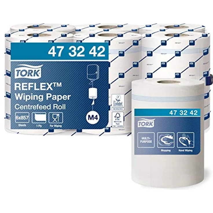 Tork 473242 Reflex Mehrzweck Papierwischtücher für das M4 Innenabrollung Reflex System / 1-lagige Wischtücher in Weiß / Advanced Qualität / 6 x 300 m