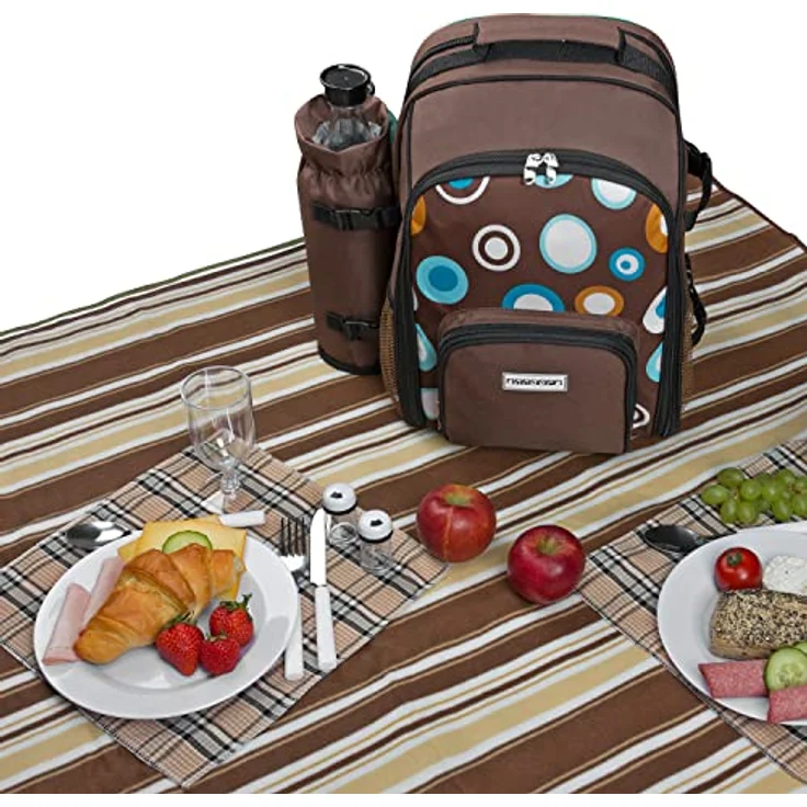 Ohne Picknickdecke Braun  anndora Picknickrucksack Rucksack braun retro und Zubehör 15 teilig  2 Personen – Bild 6