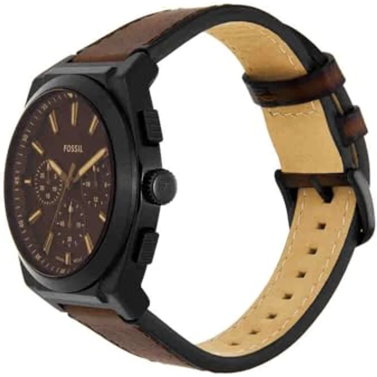 Fossil Chronograph EVERETT FS6108, Quarzuhr mit analoger Anzeige, braunem Zifferblatt und Lederarmband, schwarz, 44 mm Gehäusedurchmesser, 5 bar wasserdicht – Bild 3