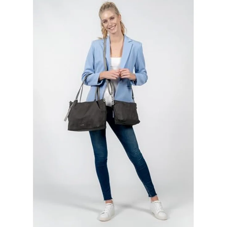 EMILY & NOAH Shopper Elke, graue Damenhandtasche aus Feinsynthetik mit verstellbarem Umhängeriemen und Reißverschluss – Bild 2
