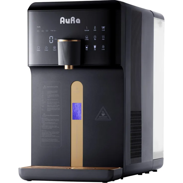 Neues Wasser AURA W23 Auftisch Osmoseanlage mit Tank – 4-in-1 Wasserfilter, Heißwasser, Wasserstoff, Schwarz