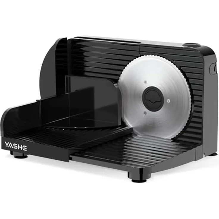 YASHE Faltbarer Elektrischer Allesschneider, 180W Brotschneidemaschine mit 17 cm Edelstahlklinge und einstellbarer Schnittdicke 0–15 mm, kompakt und in Schwarz