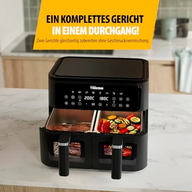 Tristar FR-9429 Doppelkorb-Heißluftfritteuse, 9 L Kapazität, 10 Programme, Sync-Funktion, digitales Display, PFAS-frei, 2500 W – Bild 5