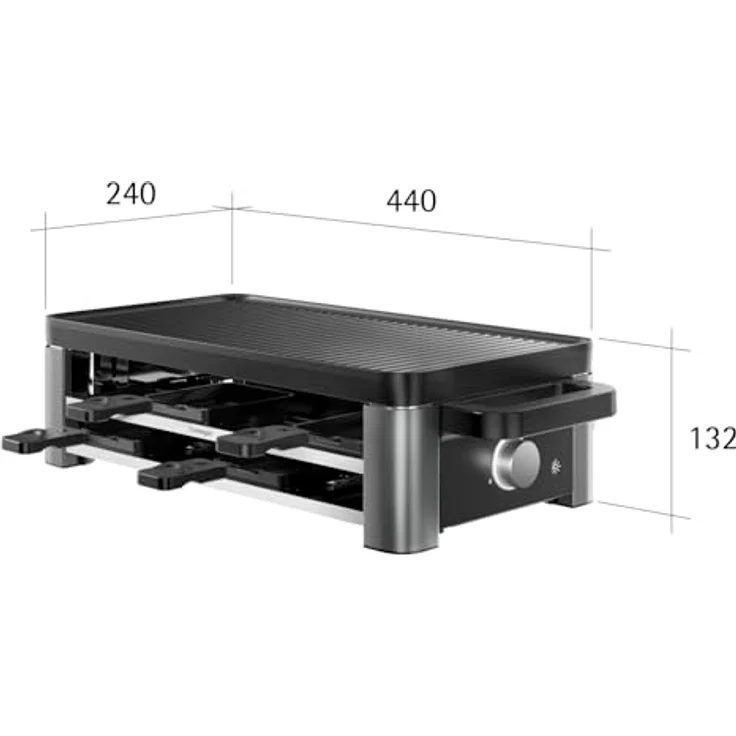 WMF Master Raclette Grill, 8 Personen, 1500 W, mit Keramikpfännchen, variabler Temperaturkontrolle, spülmaschinengeeignet, Edelstahl schwarz matt – Bild 4