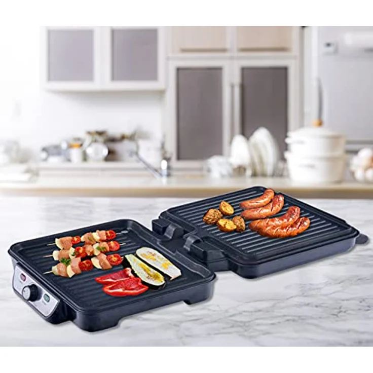 TZS FIRST AUSTRIA Kontaktgrill Tischgrill, Elektrogrill 1800W, Edelstahl, Thermostat, für Fleisch & Gemüse, 180-Grad-Öffnung - Schwarz/Edelstahl - Preisvergleich – Bild 4