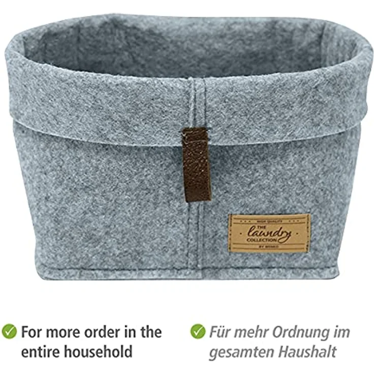 WENKO Filz-Korb Feli S, Box für mehr Ordnung und System in Schubladen und Regalen, in skandinavischem Design, für Küche, Diele oder Bad, gefertigt aus 100% Polyester, 18 x 13 x 12 cm, Grau – Bild 3