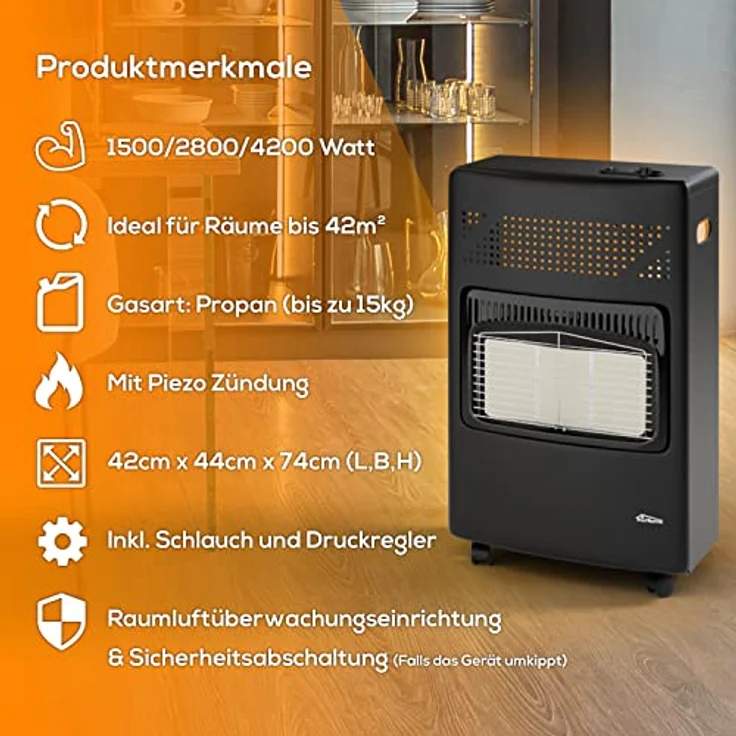 TroniTechnik® Heizgerät Gasheizofen Gasheizgerät Gasheizer Keramik Gasofen Gasstrahler 4200 Watt (Energieklasse A) für Gasflasche Propangas Heizer, Heizung inkl. Gasdruckregler mobil energiesparend – Bild 3
