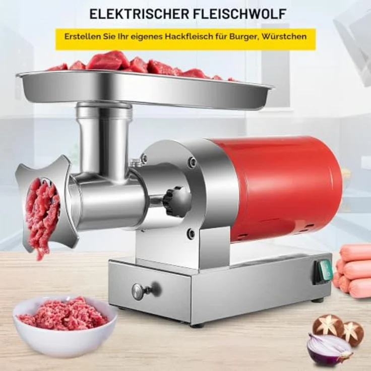 VEVOR elektrischer Fleischwolf 800 W, 300 kg/h, 180 U/min, Edelstahl, mit 2 Mahlplatten und Wurstset für gewerbliche Nutzung – Bild 2