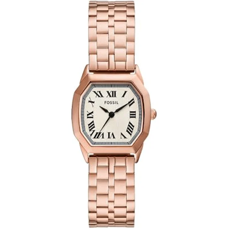 Fossil Damen Analog Quarz Uhr mit Edelstahl Armband ES5386, rechteckiges Gehäuse, roségoldfarben – Bild 1