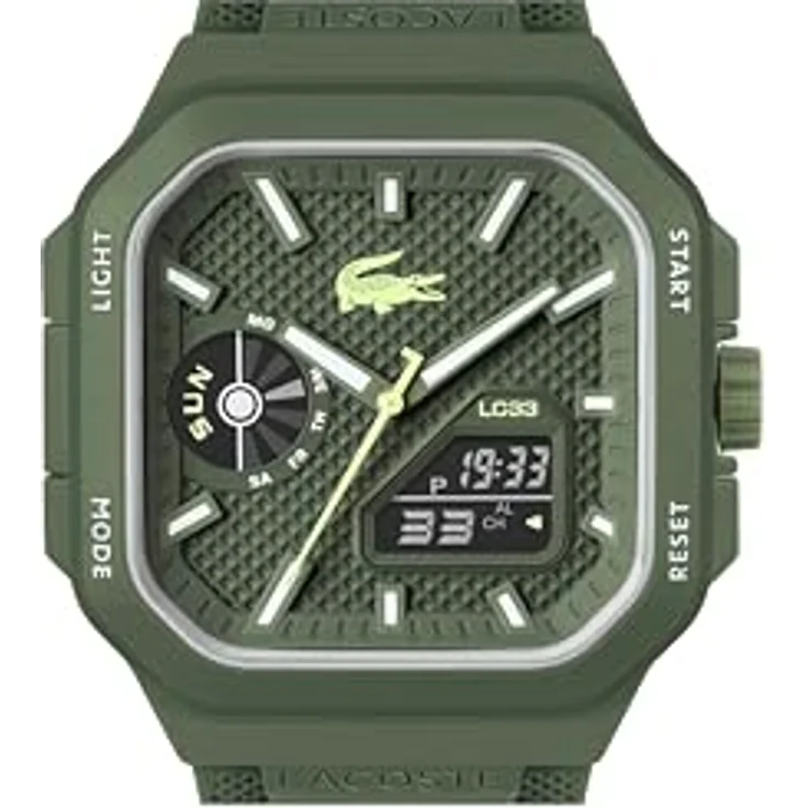 Lacoste LC33 Square, Herrenuhr mit DREI-Zeiger-Quarzwerk, grünes Silikonarmband und 10 ATM wasserdicht – Bild 4