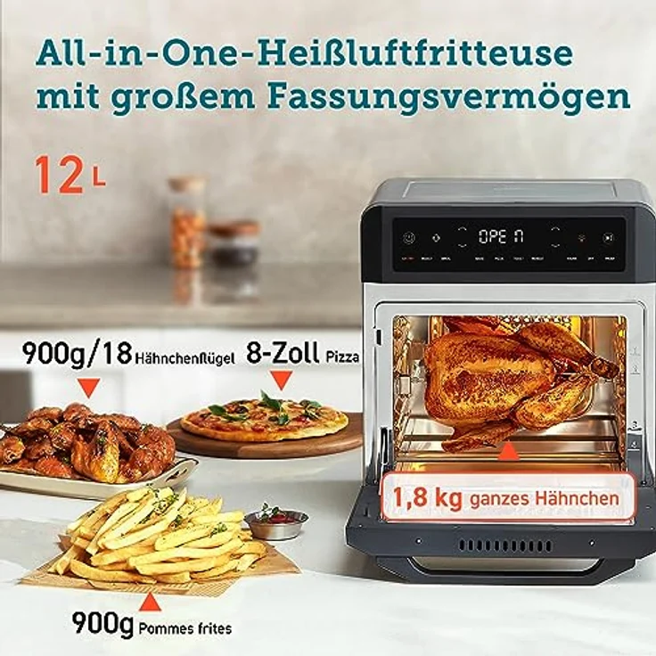 COSORI Heißluftfritteuse 12L, 11 Mutifunktionen, Airfryer XXL, Sichtfenster, Duale Heizung, Heissluftfriteuse ohne Öl, Dörrautomat Funktion, Minibackofen, 50+Rezepte, 7 Zubehör, 220℃ – Bild 4