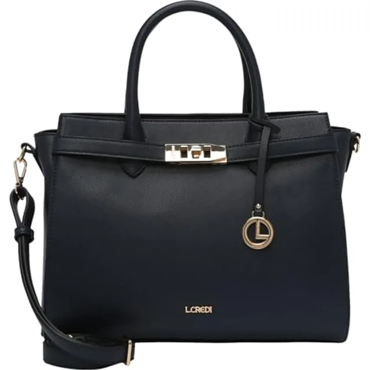 L.Credi Konstanze Handtasche aus Kunstleder, 37 cm, Blau, geräumiges Hauptfach