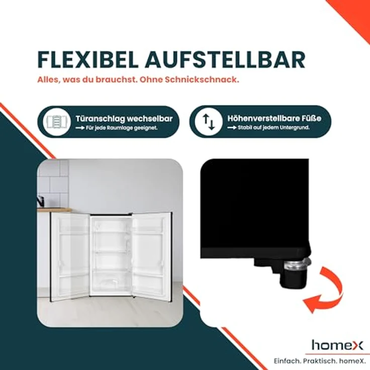 homeX CS0881-B Kühlschrank ohne Gefrierfach, 90L Nutzinhalt, freistehend, kompakt, schwarz – Bild 7