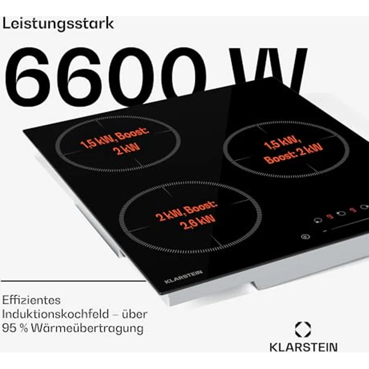 Klarstein Induktions-Kochfeld CP4-KL-DLT-45-Bl, Kochfelder mit Abzugshaube Induktion Hob 3 Zonen, schwarz – Bild 3