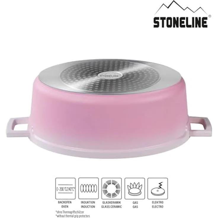 STONELINE Cocotte Bräter mit Deckel Induktion 32 cm, 6,6 L, Aluguss Topf beschichtet mit echten Steinpartikeln, Bratentopf Schmortopf mit Deckel Backofengeeignet, für alle Herdarten, Rosa – Bild 2