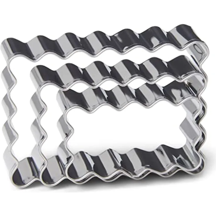 patisse 13706 – Set mit 3 rechteckigen und gezackten Ausstechformen für Kekse, kleine Butter – Edelstahl – 3 Größen: 4,5 x 2,5 cm/5,5 x 3,5 cm/6,5 x 4,5 cm