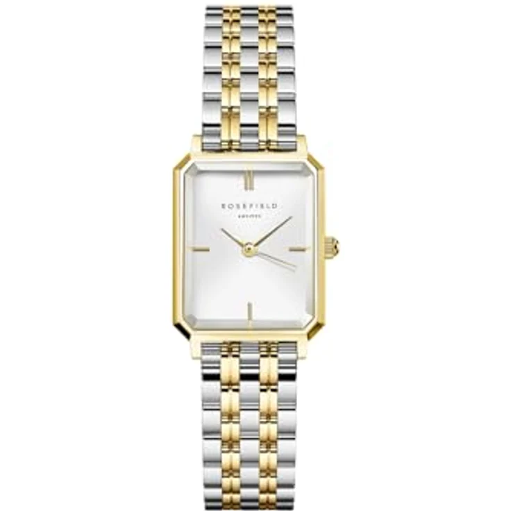 Rosefield Octagon XS Duotone, Armbanduhr mit weißem Zifferblatt, 19,5x24 mm Goldgehäuse, Edelstahl, wasserdicht bis 3 ATM – Bild 1
