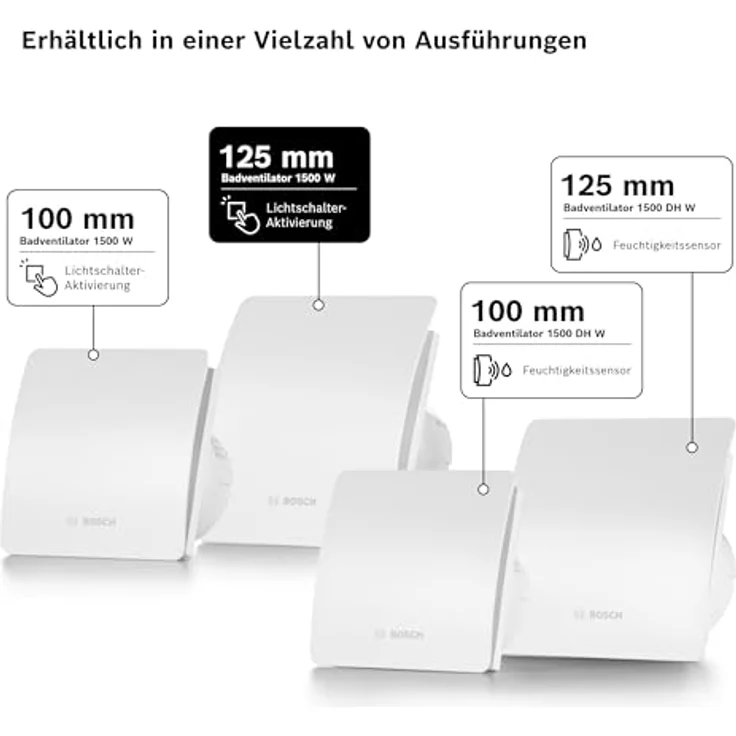 Bosch Komfort Badlüfter Fan 1500 DH W 125 - mit Feuchtigkeitssensor und einstellbarer Nachlaufzeit - für effiziente Belüftung im Bad - weiß, 125 mm Durchmesser – Bild 6