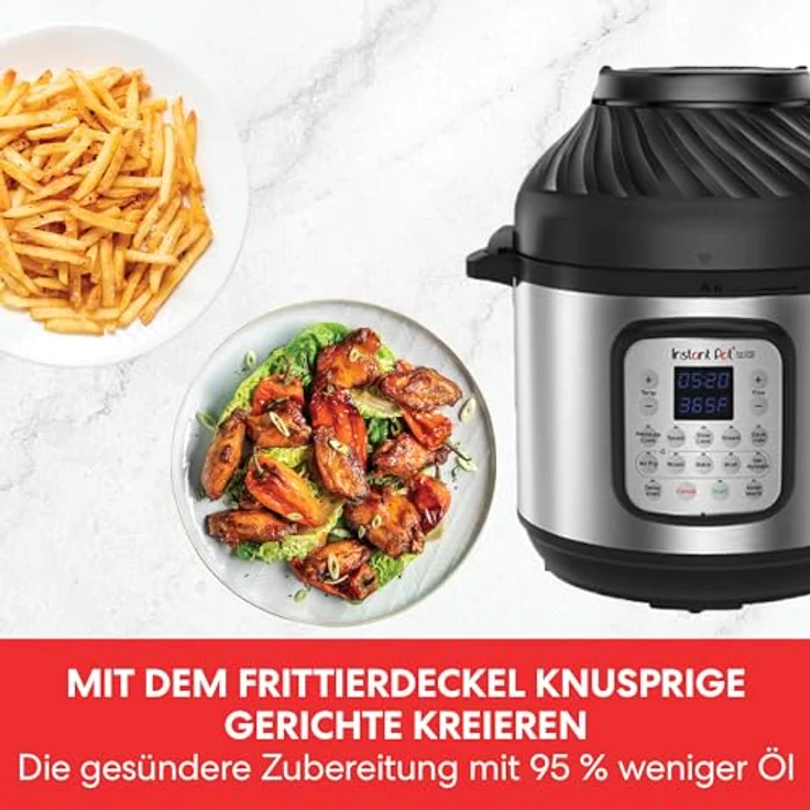 Instant Pot Duo Crisp + Heißluftfritteuse 11-in-1 Elektro-Multikocher 5.7 L - Schnellkochtopf, Luftfritteuse, Schongarer, Dampfgarer, Dehydrator mit Grill, Warmhalte- und Backfunktion, Edelstahl – Bild 3