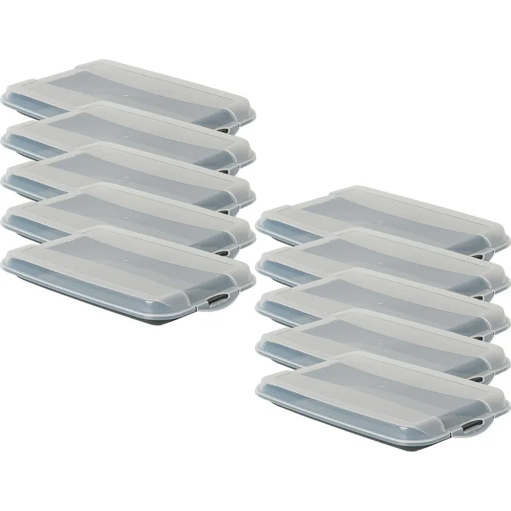 Novaliv 10er-Set Anthrazit Premium Aufschnittbox mit Transparentem Deckel, Frischhaltedosen für Wurst & Käse 25x17x3 cm - Kühlschrank Organizer, Knäckebrotbox - Küchen Gadgets